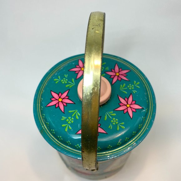 Shipley Confectionery Collectible Tin Pail Handle Floral Aqua Made in England - Picture 3 of 5